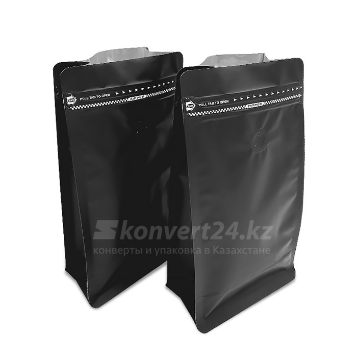 Черный пакет для кофе 135*265+75мм / 0.5 кг / 8-шовный с замком zip-lock / клапан дегазации - фото 5462