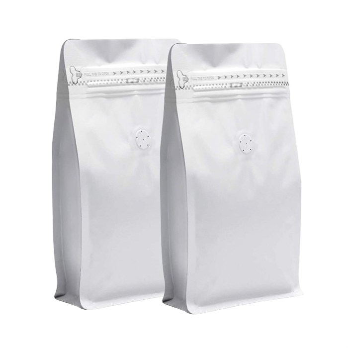 Белый пакет для кофе 135*265+75 мм / 0.5 кг / 8-шовный с замком zip-lock / клапан дегазации - фото 5499