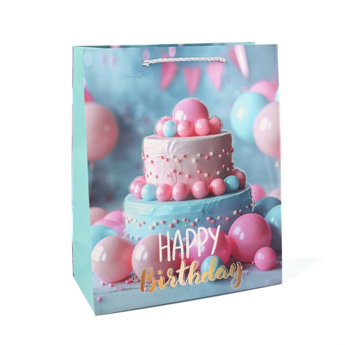 Пакет подарочный с ручками, "Happy Birthday", 32х26х12см, глиттер, бумага, 4 дизайна 2028 - фото 6740