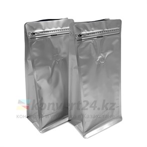 Пакет серебро для кофе 135*265+75 мм / 0.5 кг / 8-шовный с замком zip-lock / клапан дегазации
