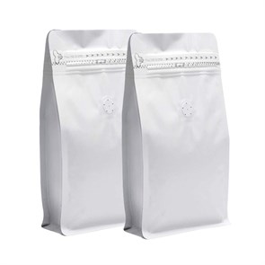 Белый пакет для кофе 150*320+100мм / 1 кг / 8-шовный с замком zip-lock / клапан дегазации