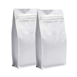 Белый пакет для кофе 130*200+70 мм / 0.25 кг / 8-шовный с замком zip-lock / клапан дегазации К2102